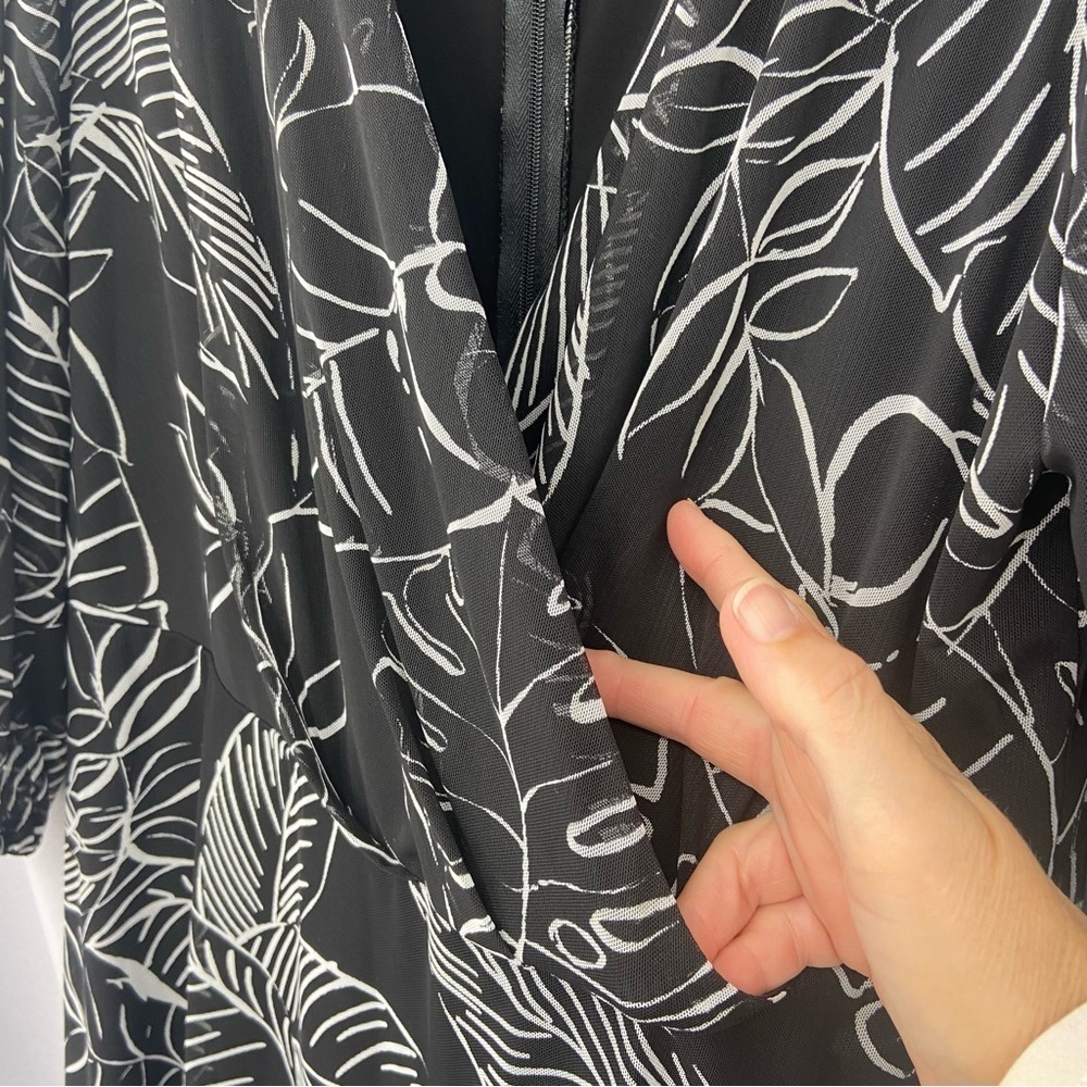 Joseph Ribkoff Surplice Wrap Midi Dress Black and White Palm Tropical Print 10 - Picture 3 of 13